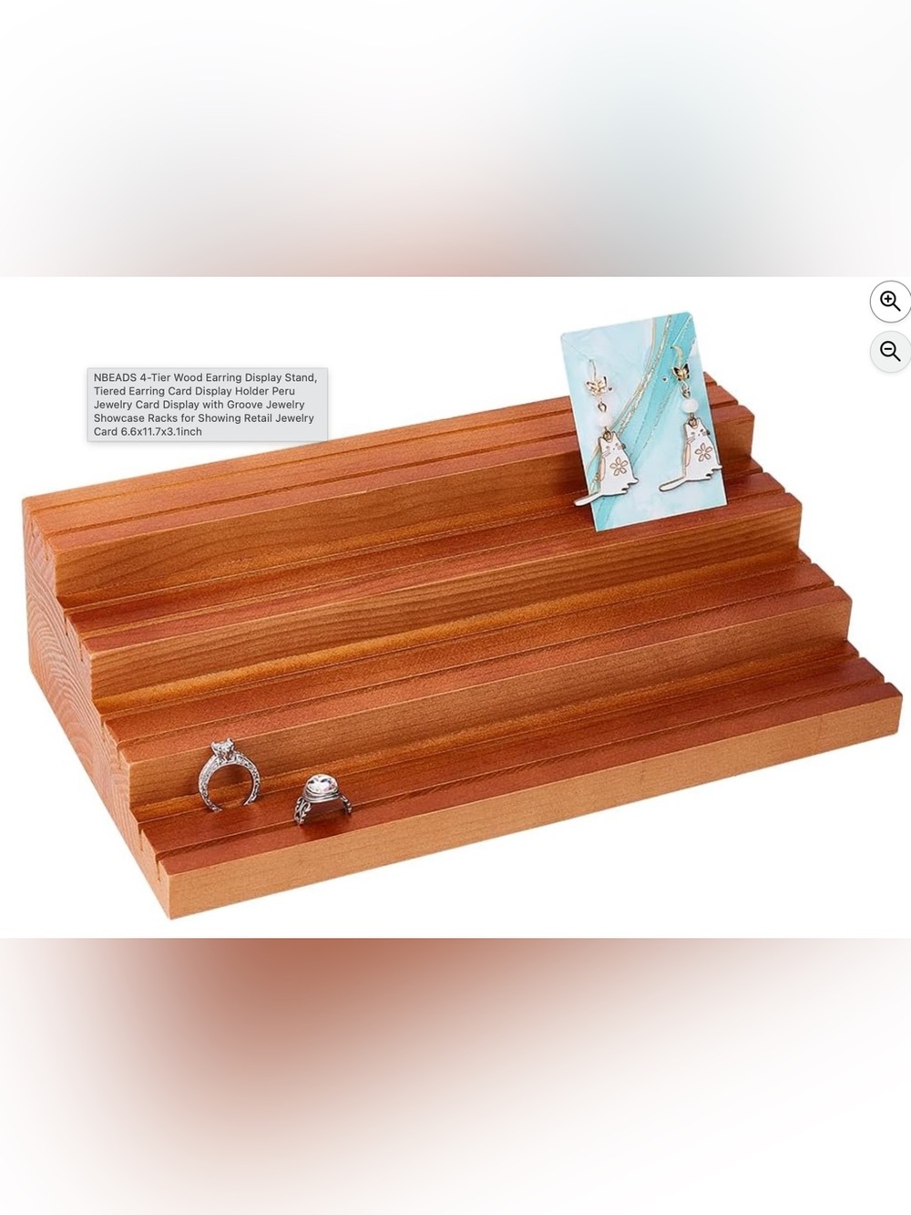 Wood Tone Jewelry Display Stand with Grooved Tiers
